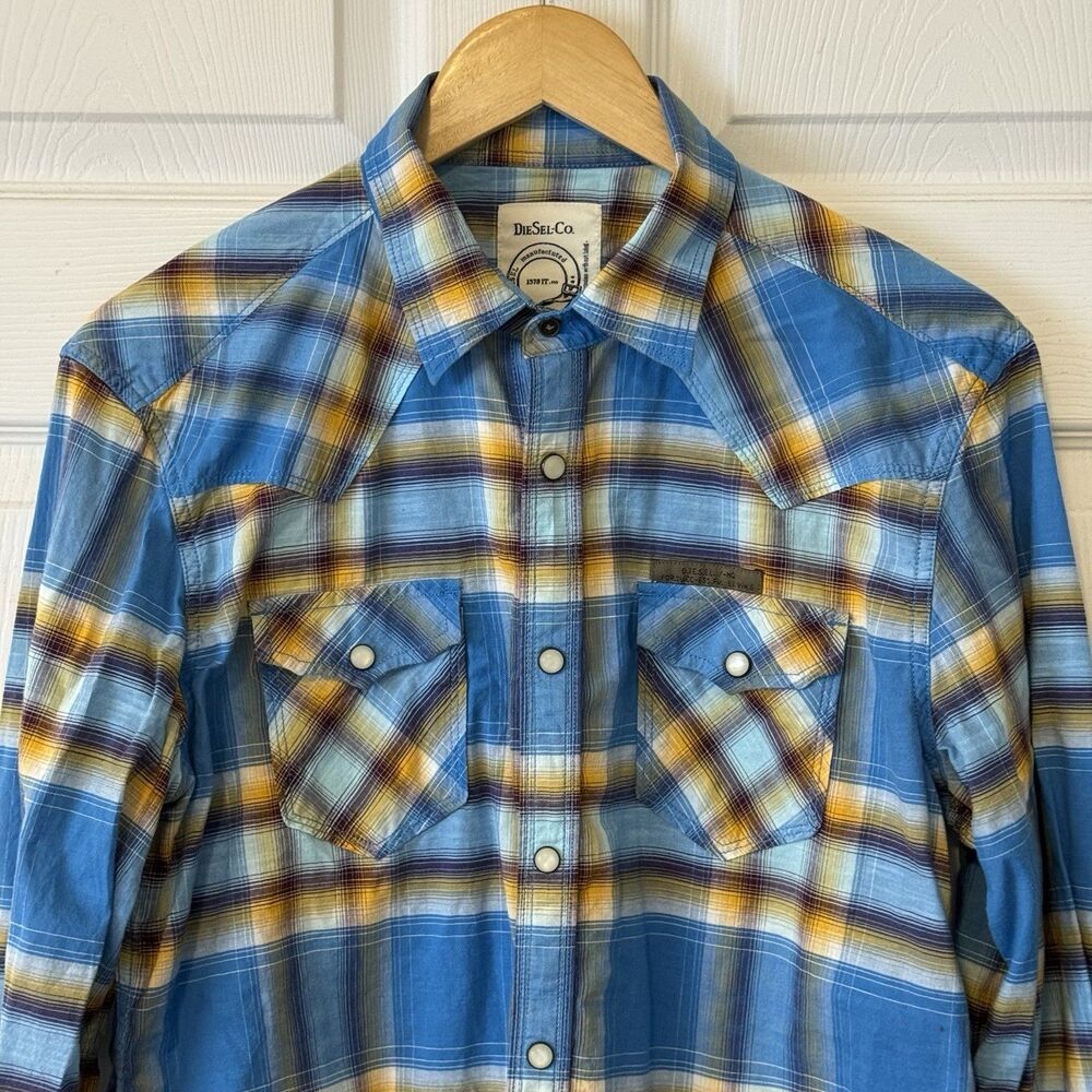 Diesel Co 1978 Plaid Western Pearl Snap Shirt Mens Large Blue 100% Cotton - Picture 3 of 9